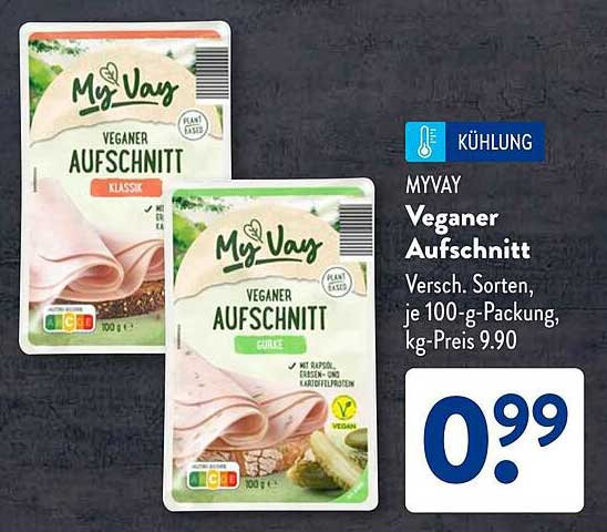 MyVay Veganer Aufschnitt verschiedene Sorten, je 100-g-Packung