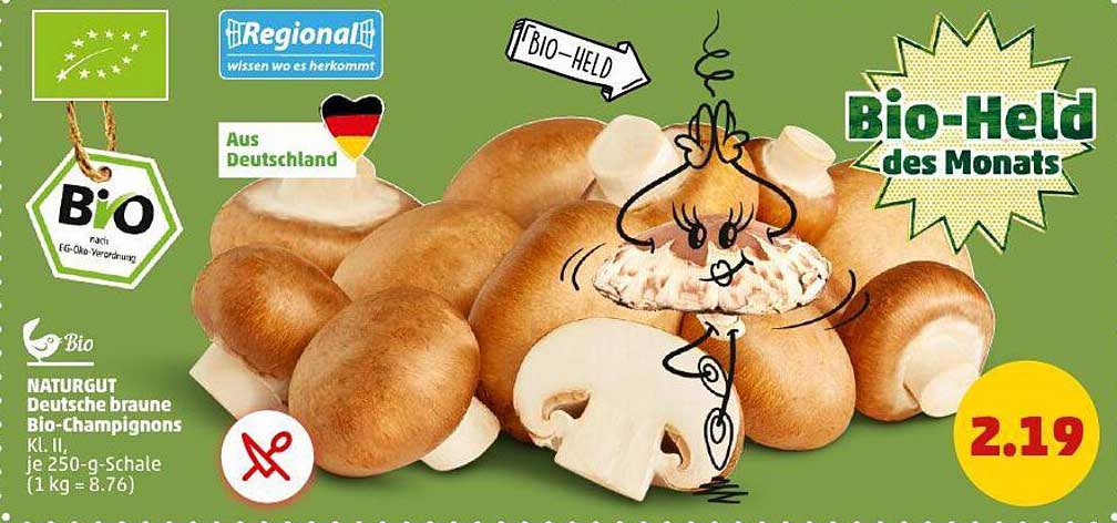 Naturgut Deutsche braune Bio-Champignons Kl. II, je 250-g Schale