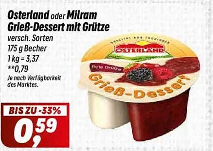Osterland oder Milram Grieß-Dessert mit Grütze - versch. Sorten
