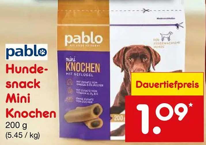 pablo Hundesnack Mini Knochen mit Geflügel 200 g