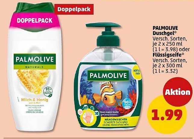 Palmolive Duschgel Doppelpack 2 x 250 ml und Palmolive Handseife 2 x 300 ml