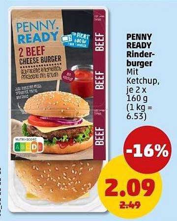 PENNY READY Rinderburger mit Ketchup, 2 x 160 g