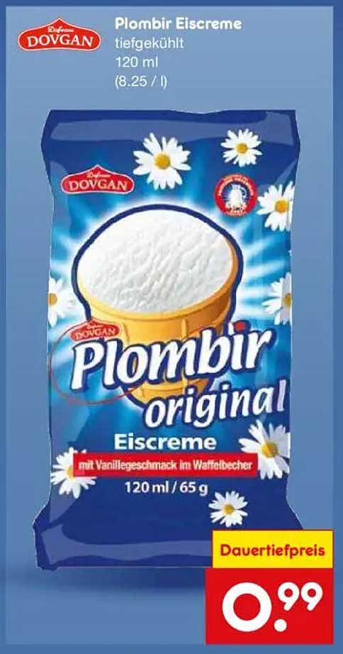 Plombir Eiscreme mit Vanillegeschmack im Waffelbecher, 120 ml