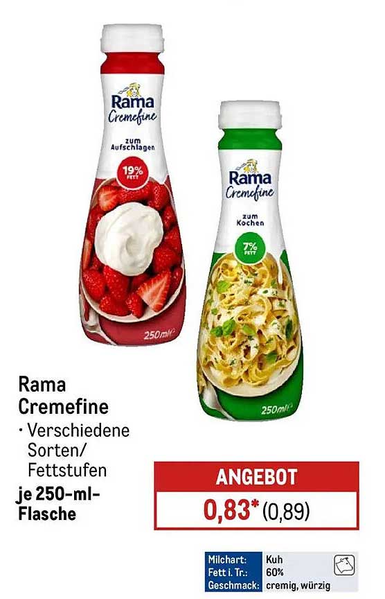 Rama Cremefine - Verschiedene Sorten/Fettstufen je 250-ml-Flasche