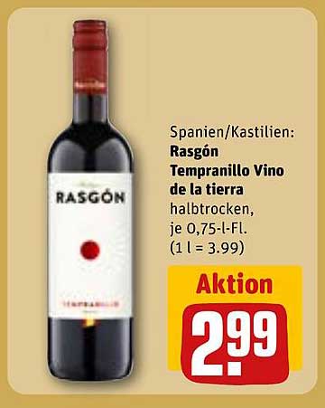 Rasgón Tempranillo Vino de la tierra halbtrocken, 0,75 l