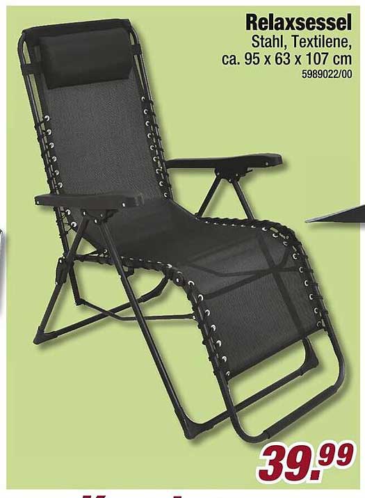 Relaxsessel Stahl, Textilene, ca. 95 x 63 x 107 cm