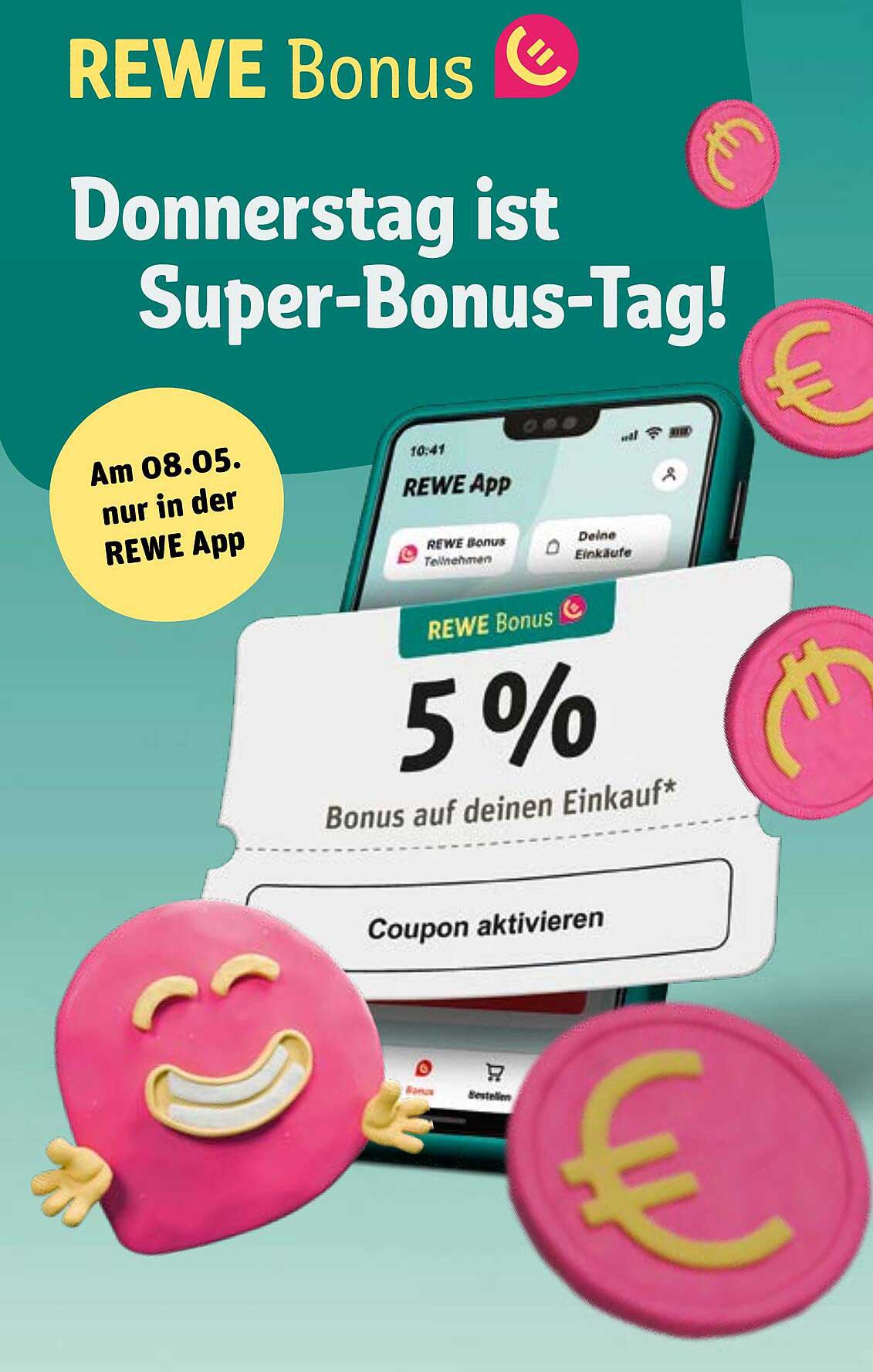 REWE Bonus - 5 % Gutschein auf deinen Einkauf am 08. Mai
