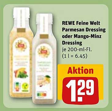 REWE Feine Welt Parmesan Dressing oder Mango-Minz Dressing je 200-ml-Fl.