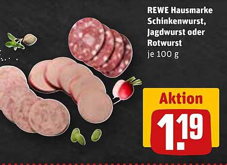 REWE Hausmarke Schinkenwurst, Jagdwurst oder Rotwurst je 100 g
