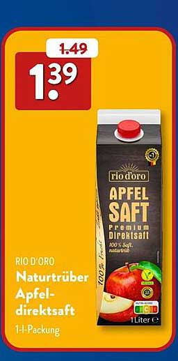RIO D'ORO Naturtrüber Apfeldirektsaft 1-Liter-Packung