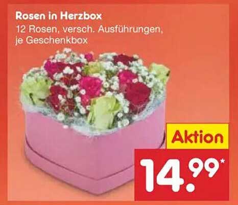 Rosen in Herzbox - 12 Rosen, verschiedene Ausführungen, jede Geschenkbox