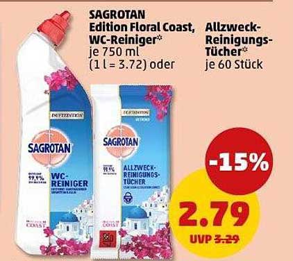 SAGROTAN Edition Floral Coast, WC-Reiniger 750 ml oder Allzweck-Reinigungstücher 60 Stück