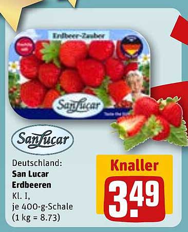 San Lucar Erdbeeren Kl. I, je 400-g-Schale