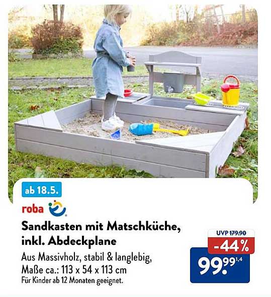 Sandkasten mit Matschküche, inkl. Abdeckplane