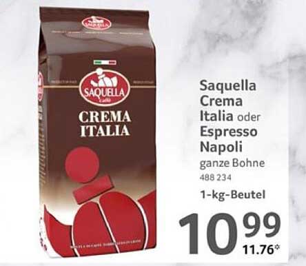 Saquella Crema Italia oder Espresso Napoli ganze Bohne 1-kg-Beutel