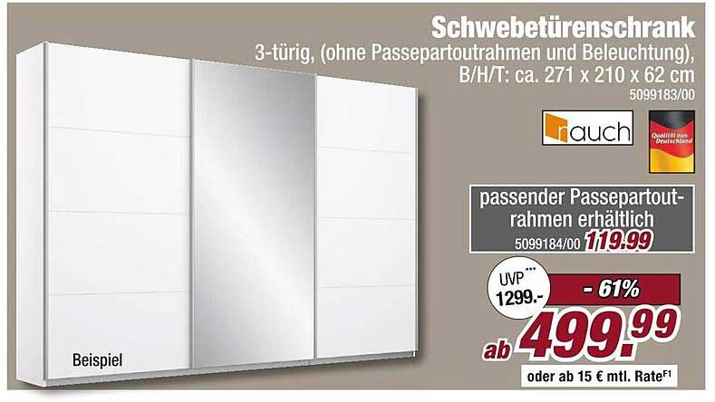 Schwebetürenschrank 3-türig (ohne Passepartourrahmen und Beleuchtung)