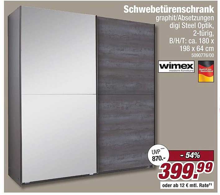 Schwebetürenschrank graphit/Absetzungen digi Steel Optik, 2-türig