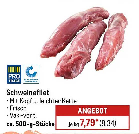 Schweinefilet mit Kopf und leichter Kette, frisch, vakuumverpackt