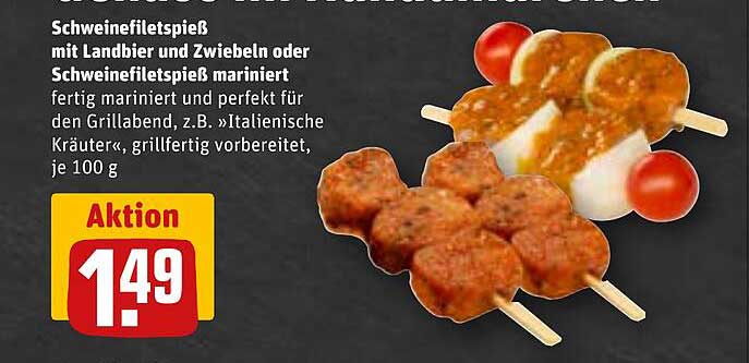 Schweinefiletspiess mit Landbier und Zwiebeln oder Schweinefiletspiess mariniert