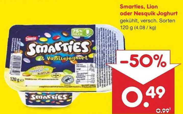Smarties, Lion oder Nesquik Joghurt 120 g