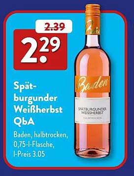Spätburgunder Weißherbst QbA - Baden, halbtrockenen Wein in 0,75 l Flasche