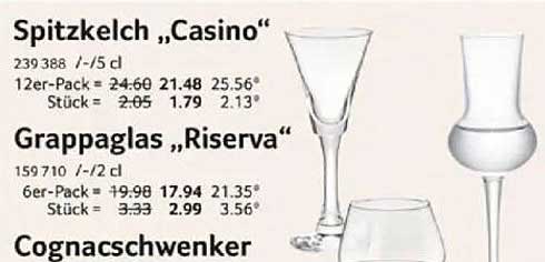 Spitzkelch „Casino“ und Grappaglas „Riserva“ im Angebot