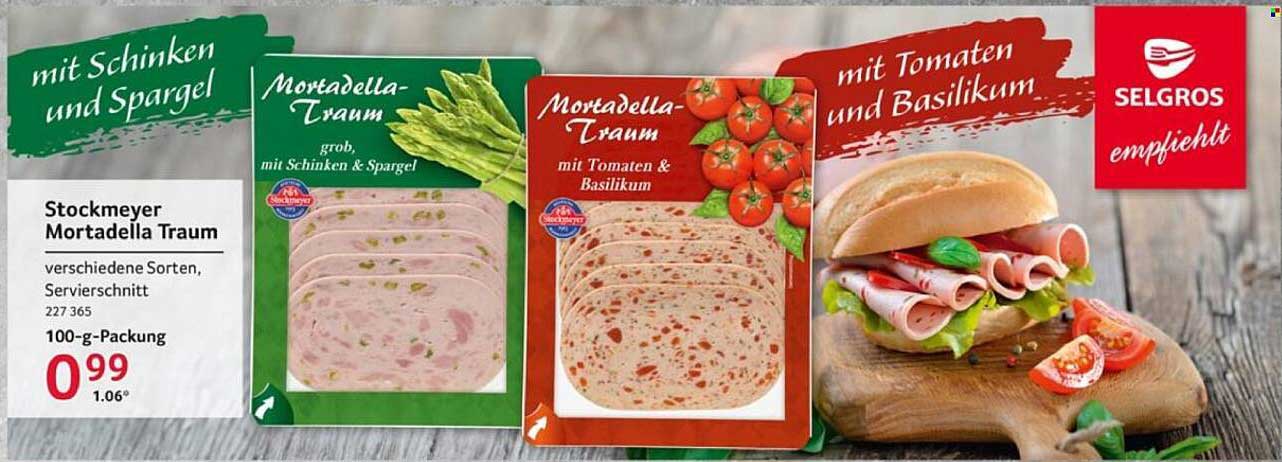 Stockmeyer Mortadella Traum mit Schinken und Spargel oder mit Tomaten & Basilikum, 100 g-Packung