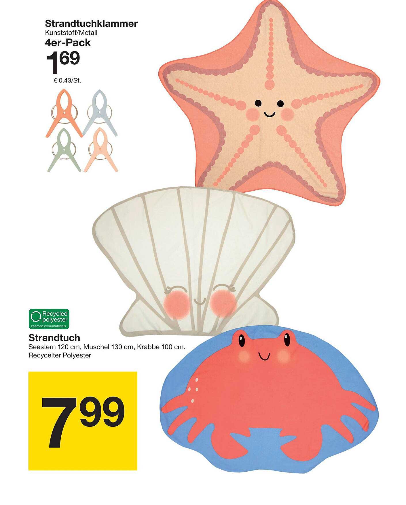 Strandtuch - 4er-Pack mit witzigen Motiven