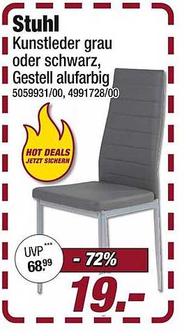 Stuhl Kunstleder grau oder schwarz, Gestell alufarbig