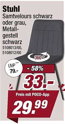 Stuhl Samtvelours schwarz oder grau, Metallgestell schwarz