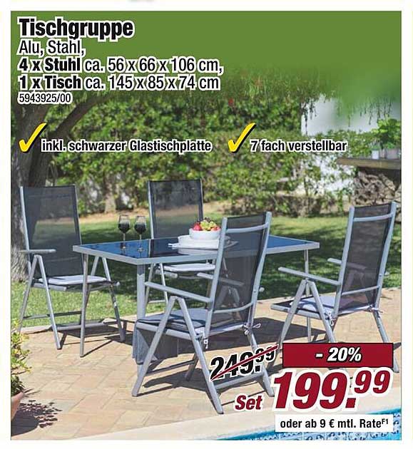 Tischgruppe Alu, Stahl mit 4 Stühlen und 1 Tisch