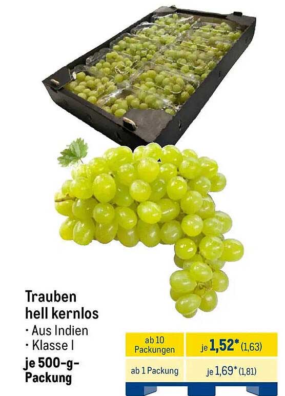 Trauben hell kernlos aus Indien - je 500-g-Packung