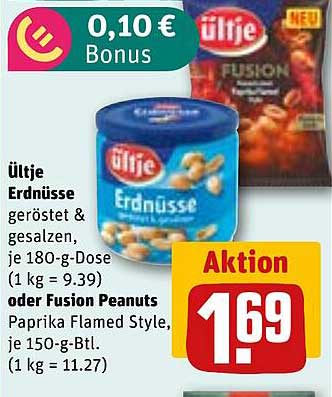 Ültje Erdnüsse geröstet & gesalzen 180 g Dose oder Fusion Peanuts Paprika Flamed Style 150 g Btl.