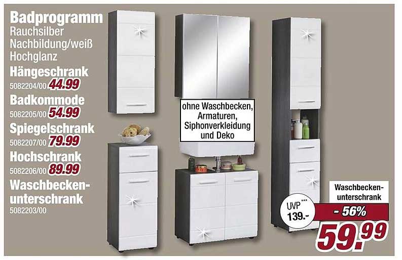 Waschbeckenunterschrank Rauchsilber Nachbildung/weiß Hochglanz