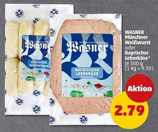 WASNER Münchner Weißwurst oder Bayrischer Leberkäse – je 300 g für 2,79 €