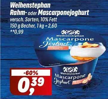 Weihenstephan Rahm- oder Mascarponejoghurt, 150 g Becher