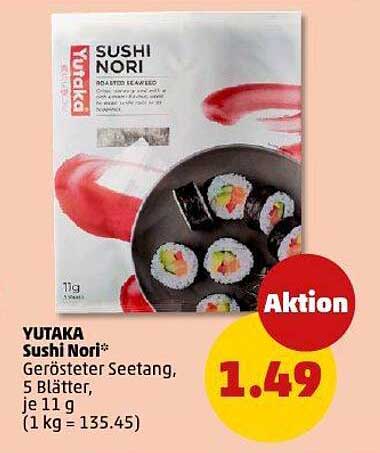 YUTAKA Sushi Nori - Gerösteter Seetang, 5 Blätter, je 11 g