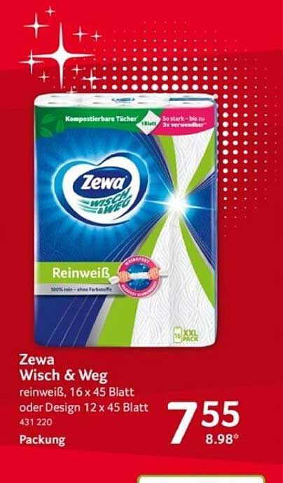Zewa Wisch & Weg Reinweiß, 16 x 45 Blatt