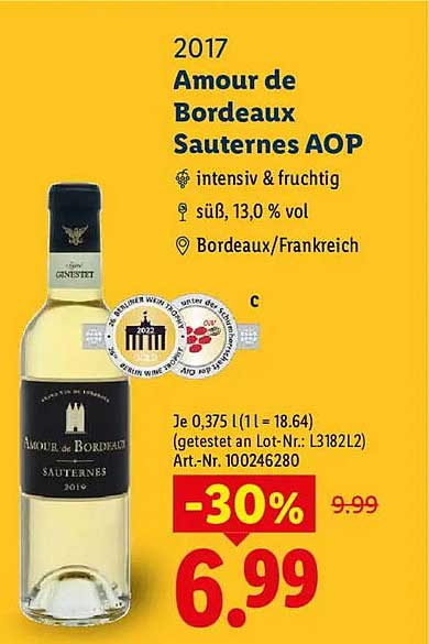 2017 Amour de Bordeaux Sauternes AOP