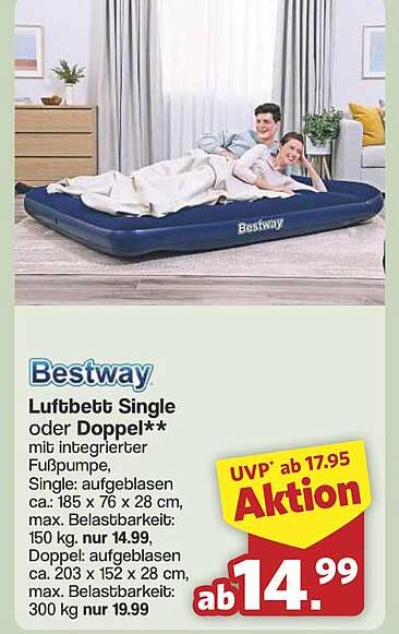 Bestway Luftbett Single oder Doppel** mit integrierter Fußpumpe