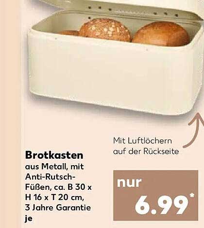Brotkasten aus Metall, mit Anti-Rutsch-Füßen, ca. B 30 x H 16 x T 20 cm, 3 Jahre Garantie je