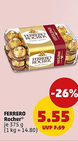 FERRERO Rocher* je 375 g (1 kg = 14.80)