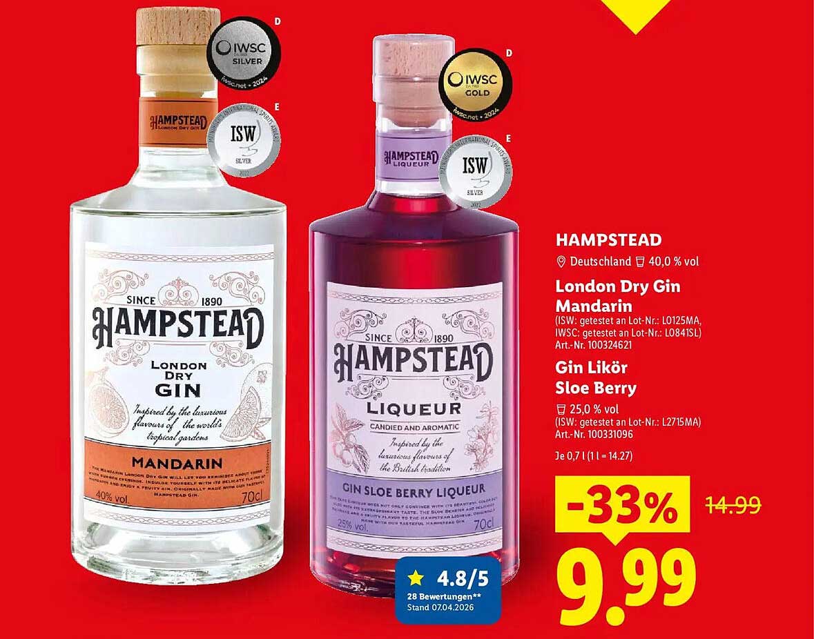 HAMPSTEAD London Dry Gin Mandarin / Gin Likör Sloe Berry