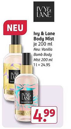 Ivy & Lane Body Mist je 200 ml Neu: Vanilla Bomb Body Mist 200 ml 1 l = 24.95