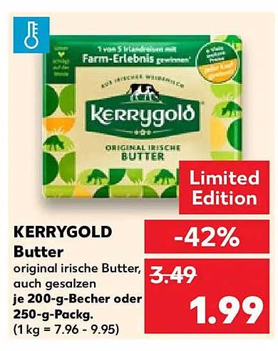 KERRYGOLD Butter original irische Butter, auch gesalzen je 200-g-Becher oder 250-g-Packg. (1 kg = 7.96 - 9.95)