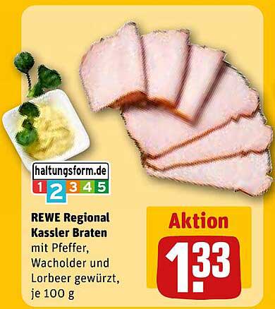 REWE Regional Kassler Braten mit Pfeffer, Wacholder und Lorbeer gewürzt, je 100 g