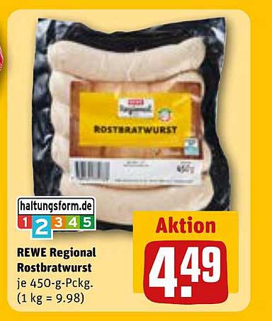 REWE Regional Rostbratwurst je 450-g-Pckg. (1 kg = 9.98)