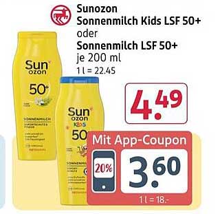 Sunozon Sonnenmilch Kids LSF 50+ oder Sonnenmilch LSF 50+ je 200 ml 1 l = 22,45