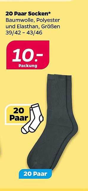 20 Paar Socken* Baumwolle, Polyester und Elastan, Größen 39/42 - 43/46