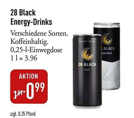 28 Black Energy-Drinks - Verschiedene Sorten
